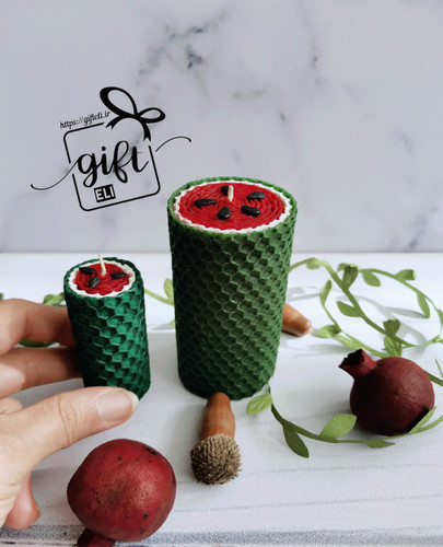 خرید گیفت شمع موم عسلی یلدایی مدل هندوانه در فروشگاه اینترنتی گیفت الی