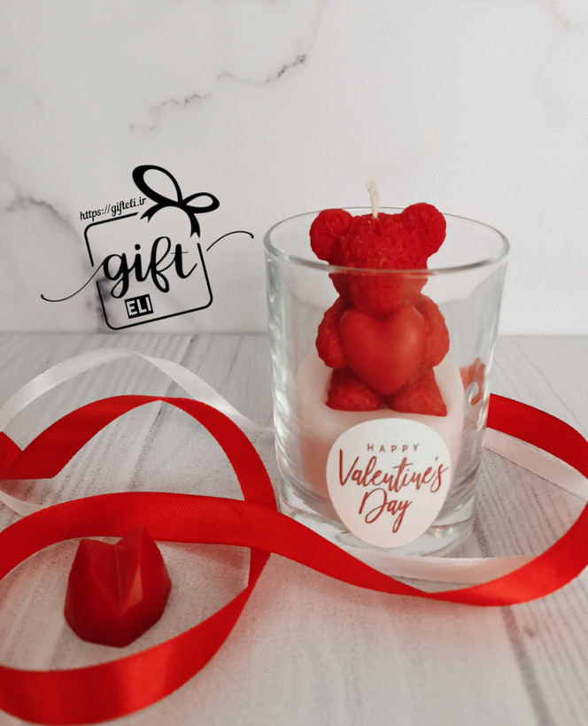 خرید شمع شیشه ای تدی گل گلی قلب دار در فروشگاه اینترنتی گیفت الی