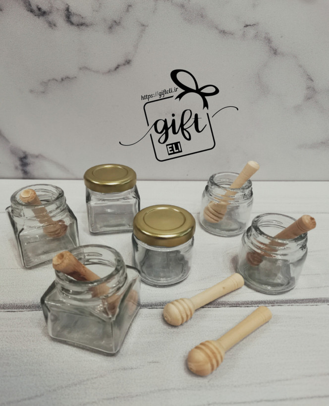 خرید بطری شیشه ای با قاشق چوبی عسل در فروشگاه اینترنتی گیفت الی
